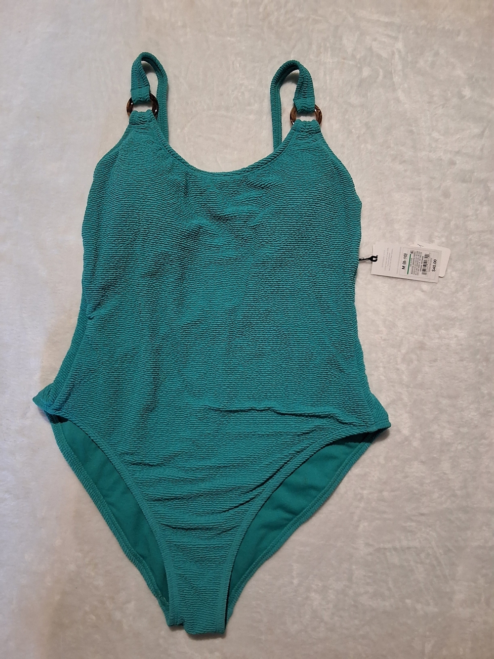 Y2k Shade & Shore Teal Ring-Detail One-Piece Swimsuit